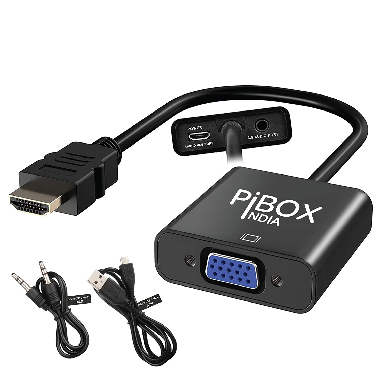 PiBOX India, HDMI to VGA with Audio and power, Gold-Plated Male to Female VGA for Computer, Desktop, Laptop, PC, Monitor, Projector, HDTV, Raspberry Media Players, Xbox Black [NOT for to